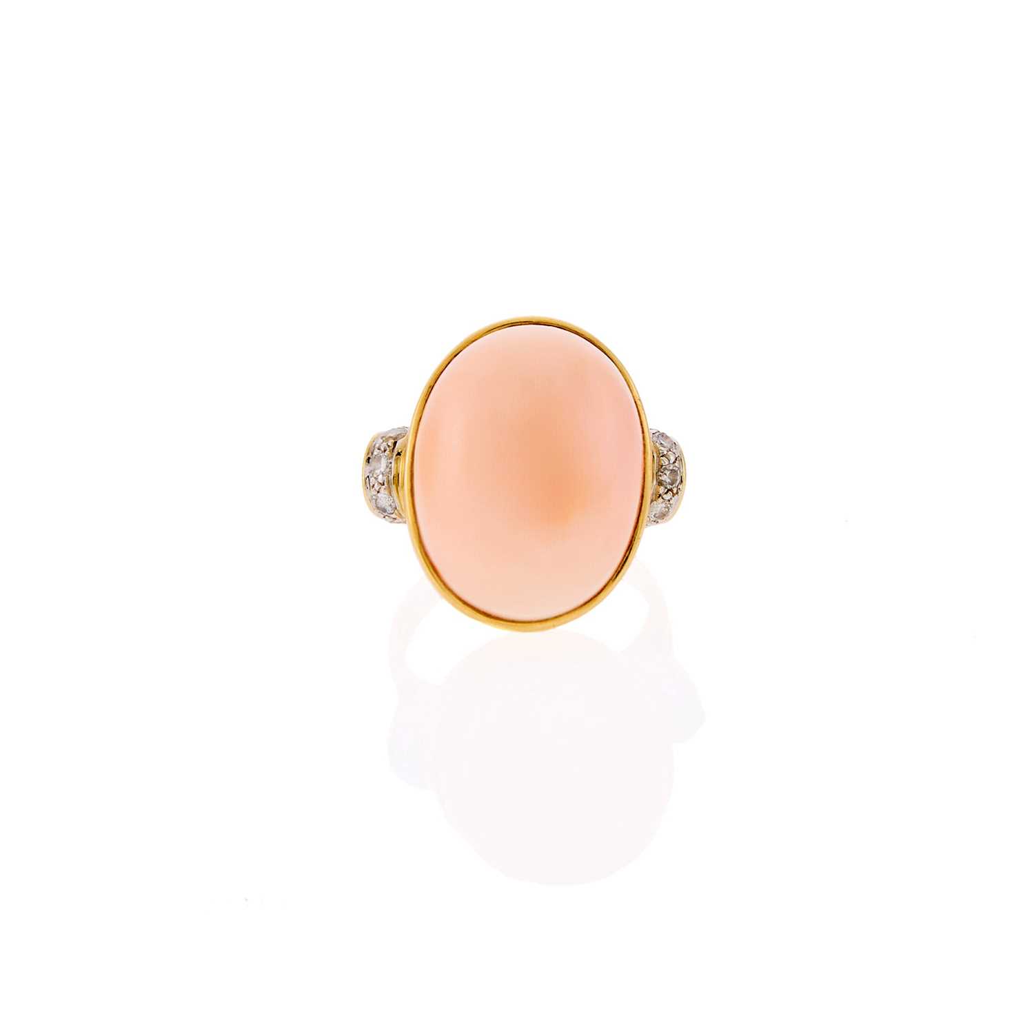 Lot 1018 - Seaman Schepps Gold, Angel Skin Coral and Diamond Ring