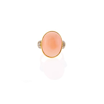 Lot Seaman Schepps Gold, Angel Skin Coral and Diamond Ring