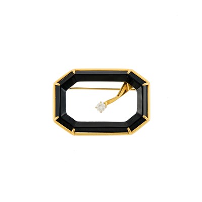 Lot 1022 - Gold, Black Onyx and Diamond Brooch