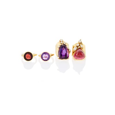 Lot 1188 - Four Gold, Colored Stone and Diamond Rings