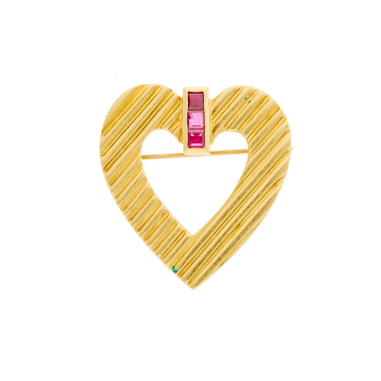 Lot 1065 - Tiffany & Co. Gold and Ruby Heart Pin