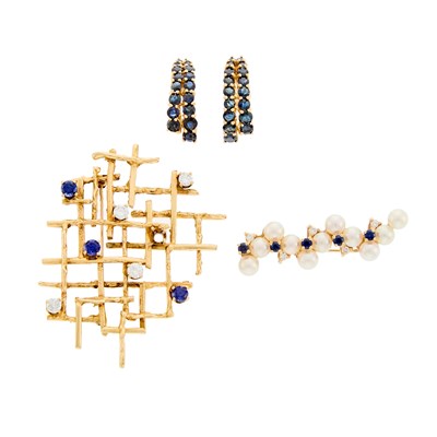 Lot 1073 - Group of Gold, Diamond, Sapphire and Cultured Pearl Jewelry