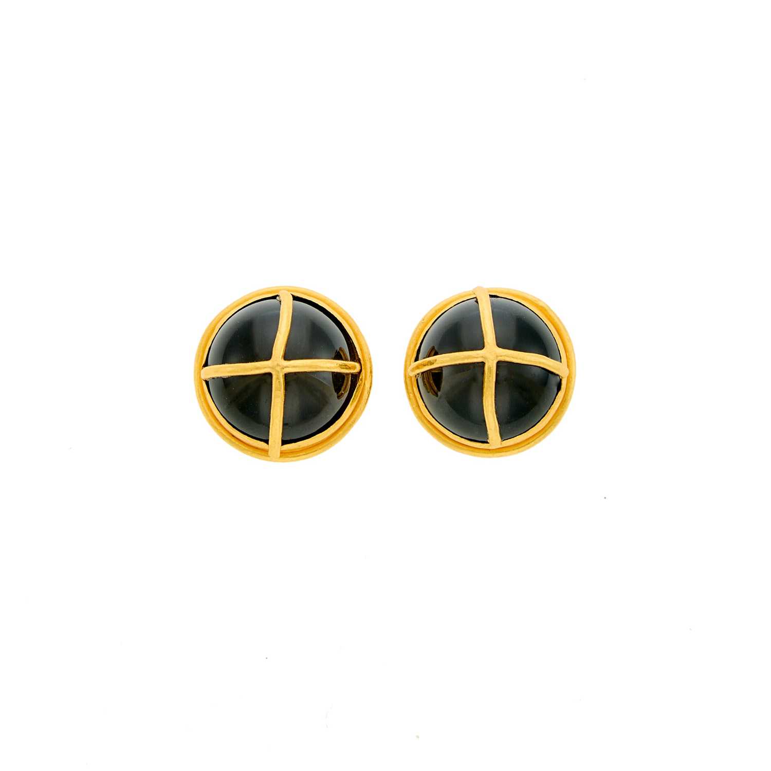 Lot 1019 - Yossi Harari Pair of High Karat Gold and Black Enamel Dome Earrings