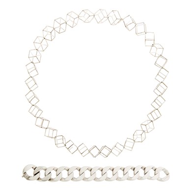 Lot 1207 - Silver Cube Necklace and Verdura Silver Curb Link Bracelet