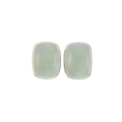Lot 1188 - Seaman Schepps Pair of White Gold and Cabochon Aquamarine Earclips