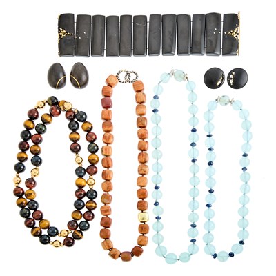 Lot 1241 - Group of Gold, Silver, Hardstone, Wood and Bead Jewelry and Fragments