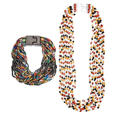 Lot 1240 - Attributed to Patricia Von Musulin Two Multistrand Hardstone Bead Necklaces