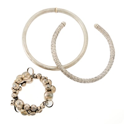 Lot 1236 - Georg Jensen Sterling Silver 'Moonlight Grapes' Bracelet and Two Silver Torque Necklaces