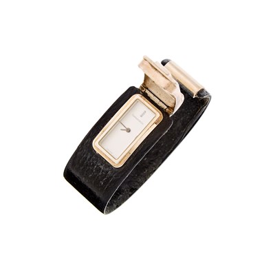 Lot 1204 - Tiffany & Co. Silver and Leather Cuff Bangle Bracelet-Watch