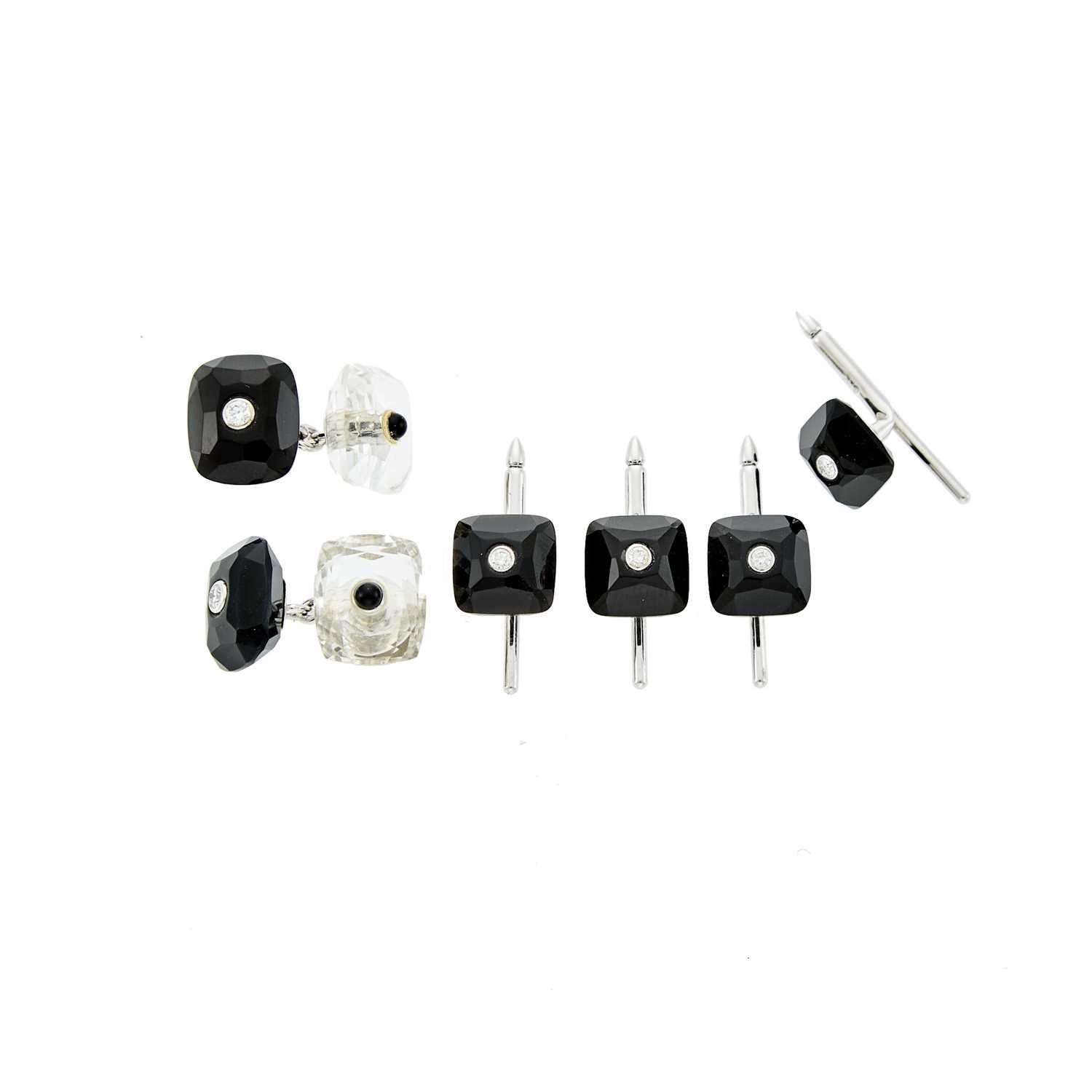 Lot 1089 - Trianon White Gold, Black Onyx, Rock Crystal and Diamond Dress Set