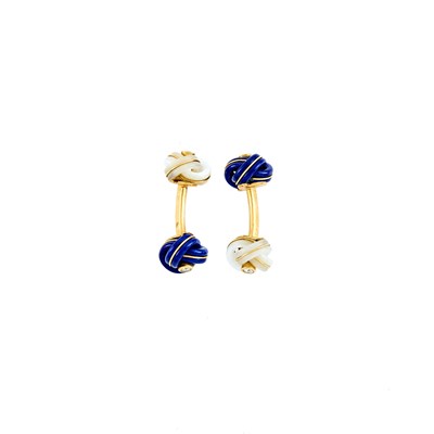Lot 1171 - Pair of Gold, Carved Lapis, Mother-of-Pearl and Diamond Cufflinks