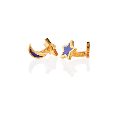 Lot 1169 - Pair of Gold and Lapis Star and Crescent Moon Cufflinks