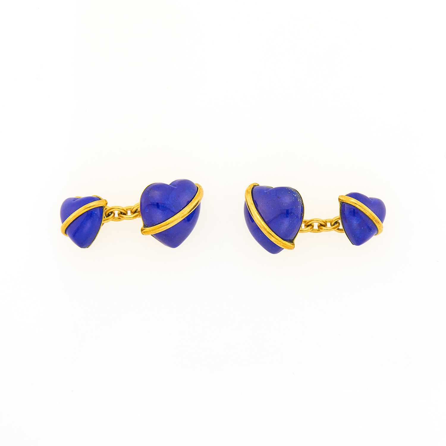Lot 1004 - Seaman Schepps Pair of Gold and Lapis Heart Cufflinks