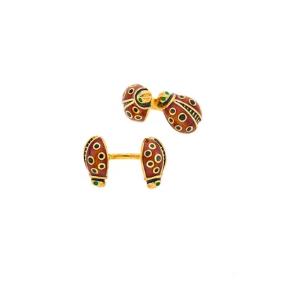 Lot 1047 - Pair of Gold and Enamel Ladybug Cufflinks, France