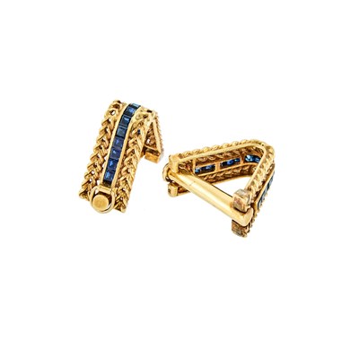 Lot 1175 - Pair of Gold and Sapphire Cufflinks