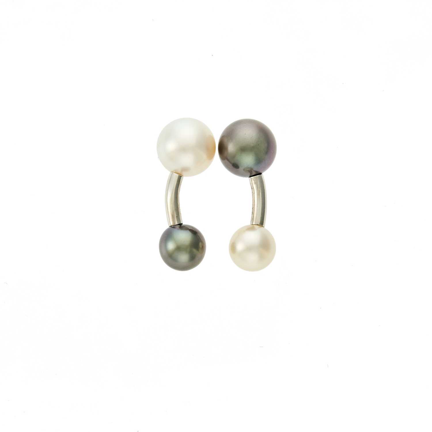 Lot 1096 - Neiman Marcus Pair of Platinum, Gray and White Cultured Pearl Cufflinks