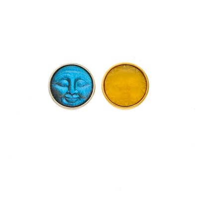 Lot 1159 - Pair of Two-Color Gold, Carved Citrine and Labradorite and Mother-of-Pearl Sun and Moon Cufflinks