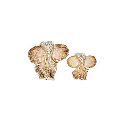 Lot 1210 - Henry Dunay Two Silver and Gold Elephant Brooches