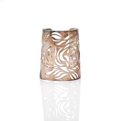 Lot 1092 - Chanel Wide Sterling Silver 'Camélia' Flower Cuff Bracelet, France