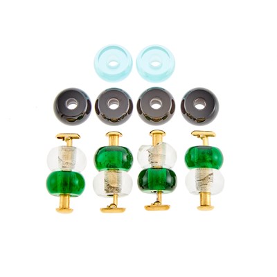 Lot 1032 - Marina B Two Pairs of Gold, Rock Crystal and Green Glass Bead Cufflinks