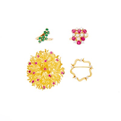 Lot 1152 - Group of Gold and Gem-Set Jewelry