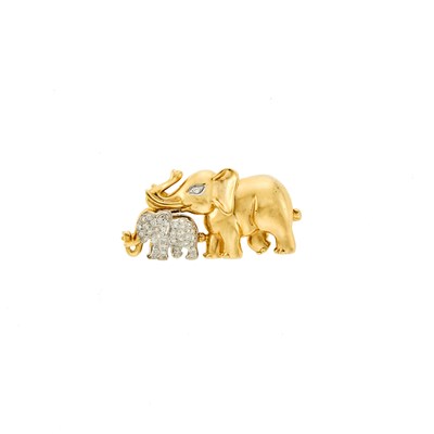 Lot 1167 - Two-Color Gold and Diamond Elephant Brooch