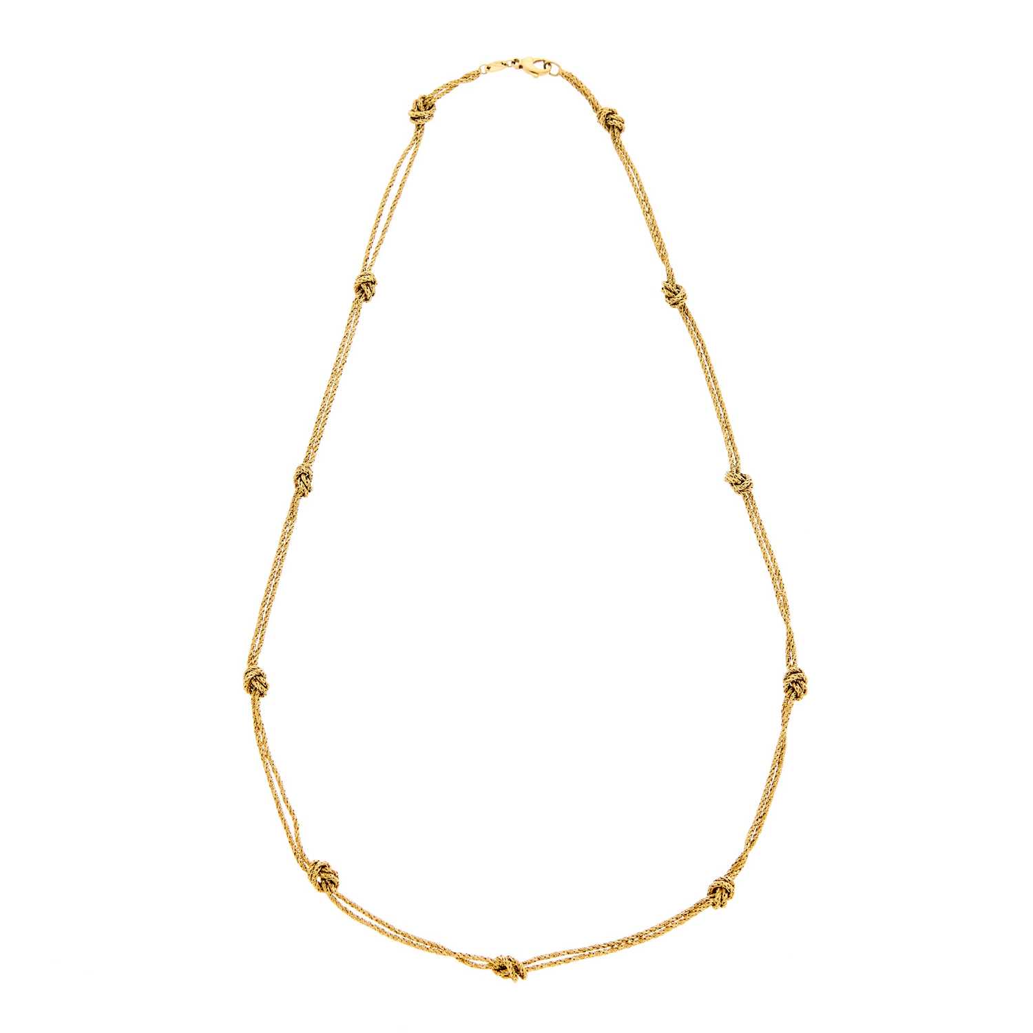 Lot 1075 - Tiffany & Co. Double Strand Gold Knot Chain Necklace
