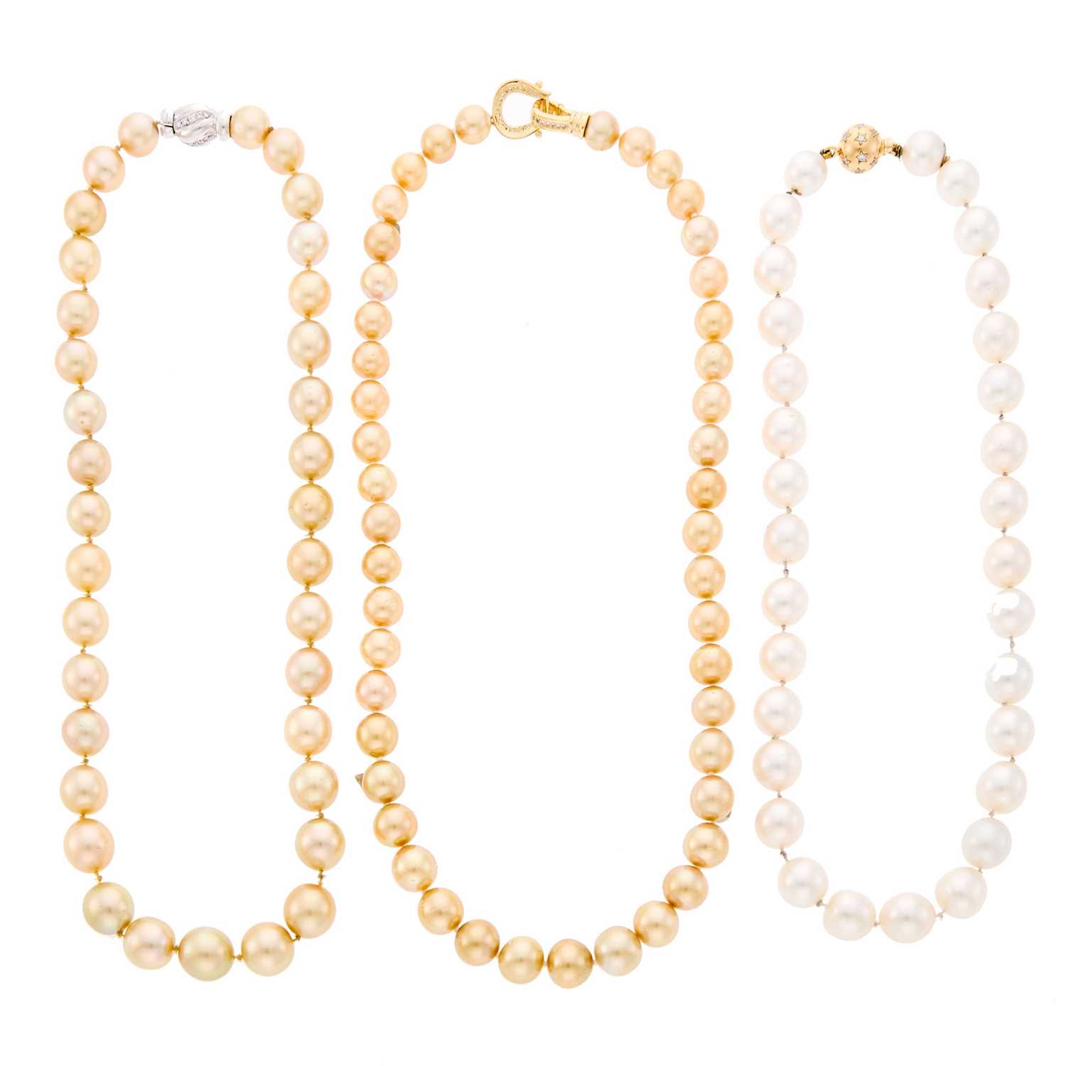 Lot 1044 - Two Golden Cultured Pearl Necklaces and South Sea Cultured Pearl Necklace