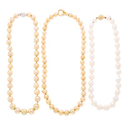 Lot 1044 - Two Golden Cultured Pearl Necklaces and South Sea Cultured Pearl Necklace