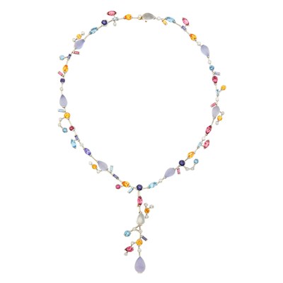 Lot 70 - Cartier Platinum, Chalcedony, Colored Stone and Diamond 'Meli Melo' Pendant-Necklace