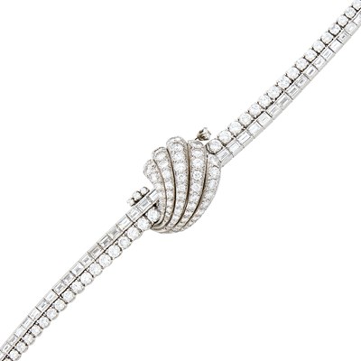 Lot 186 - Rolex Platinum and Diamond Bracelet-Watch