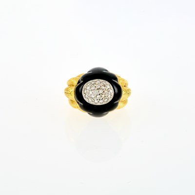 Lot 1015 - Maz Two-Color Gold, Carved Black Onyx and Diamond Ring