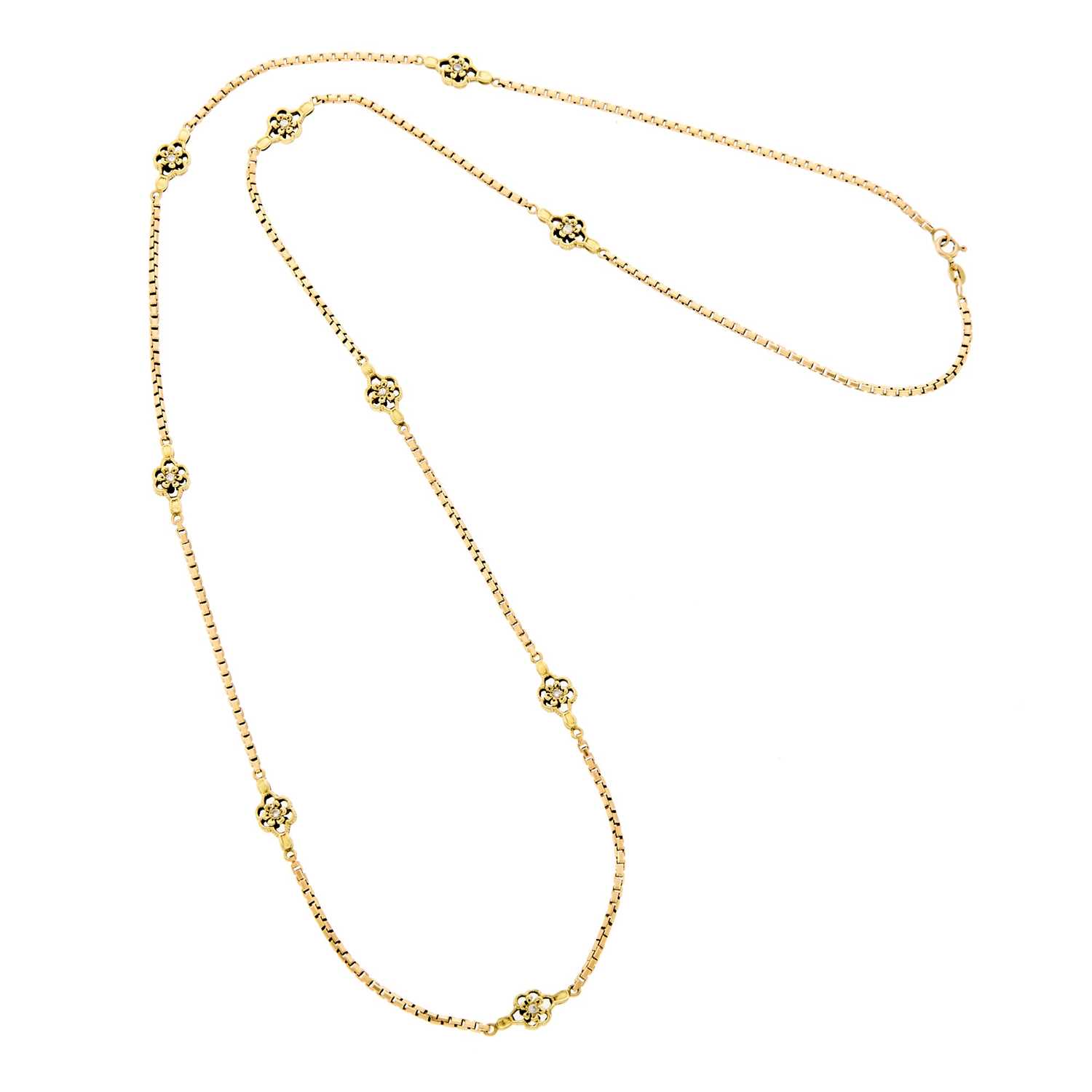 Lot 1080 - Long Two-Color Gold and Diamond Chain Necklace