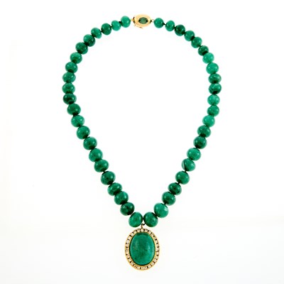Lot 1121 - Dyed Quartz, Gold and Diamond Pendant-Necklace