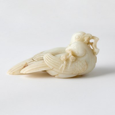 Lot 355 - A Chinese Carved White Jade 'Mandarin Ducks' Group