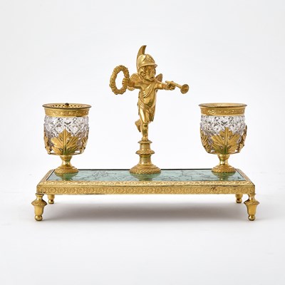 Lot 293 - Russian Ormolu, Cut Glass and Malachite Figural Inkstand