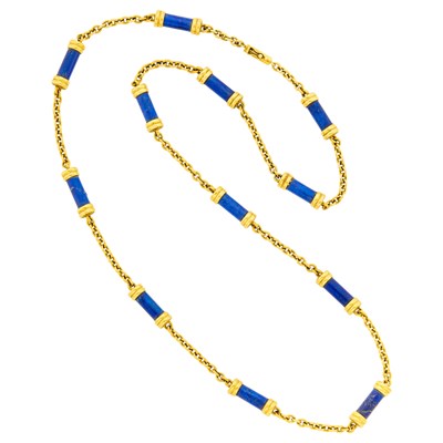 Lot 1112 - Gold and Lapis Bead Necklace