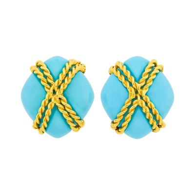Lot 1012 - Valentin Magro Pair of Gold and Turquoise Earclips