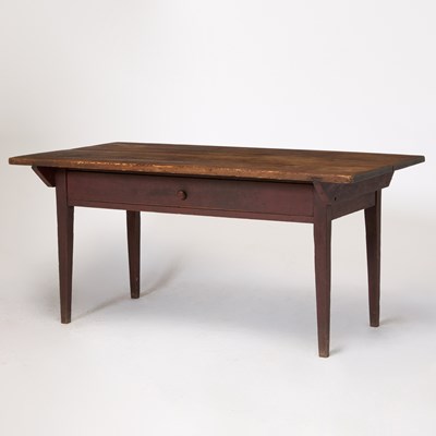 Lot 1154 - Red Painted Pine and Maple Kitchen Table