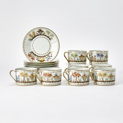 Lot 232 - Set of Eight Le Tallec for Tiffany & Co. Porcelain 'Cirque Chinois' Pattern Flat Cups and Saucers