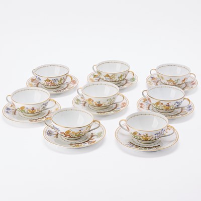 Lot 226 - Eight Le Tallec for Tiffany & Co. Porcelain 'Cirque Chinois' Pattern Cream Soup Sets