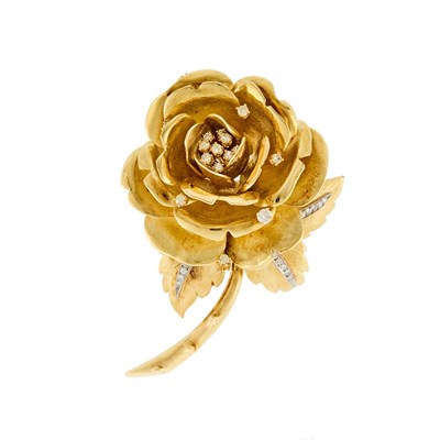 Lot 1075 - Gold and Diamond Flower Brooch