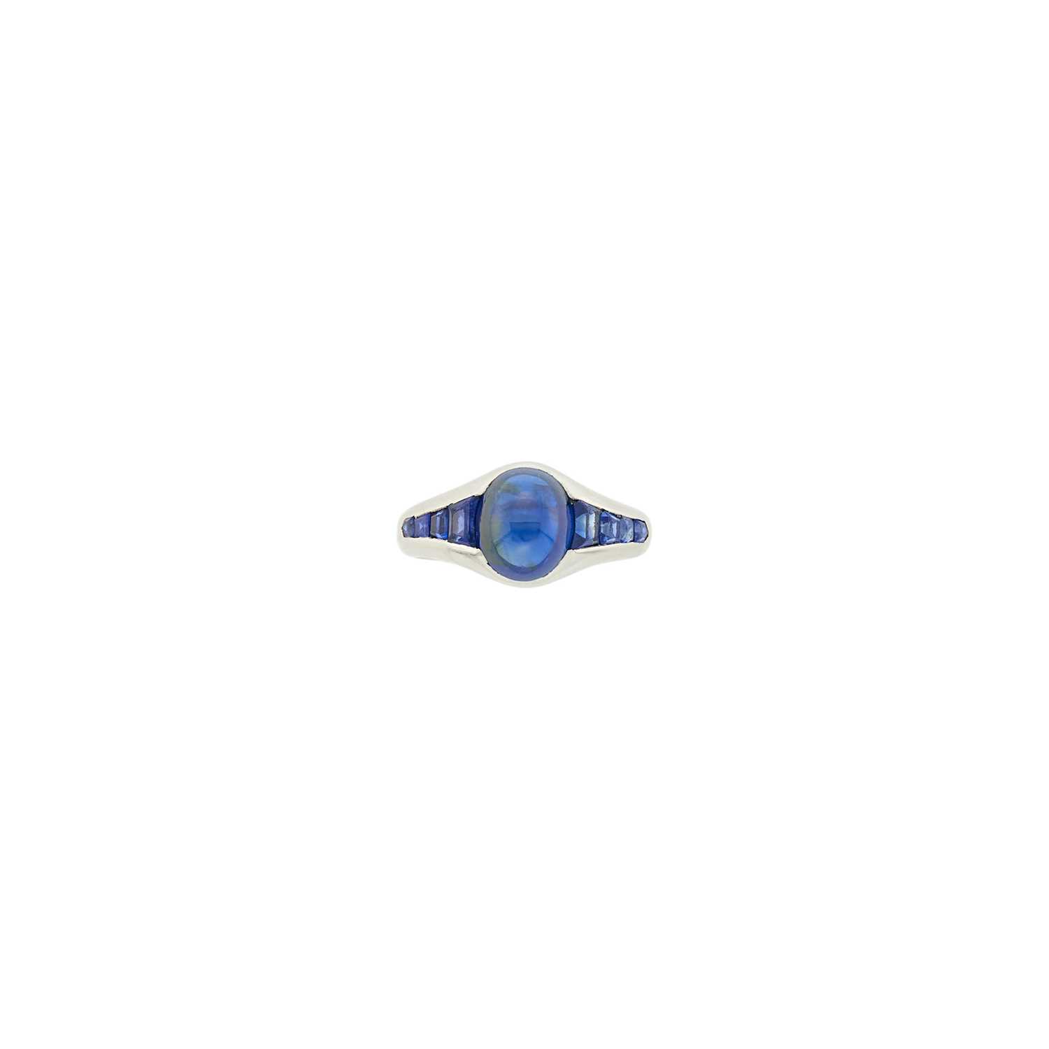 Lot 58 - Platinum, Cabochon Sapphire and Sapphire Gypsy Ring