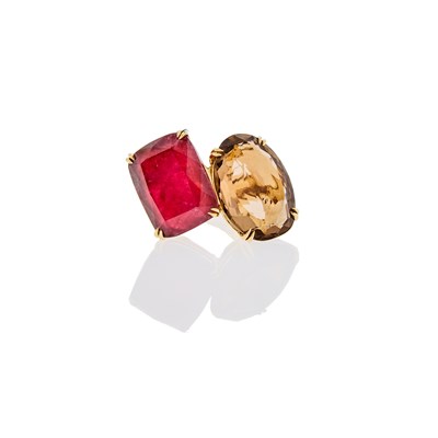 Lot 1019 - H. Stern Gold, Pink Tourmaline and Smoky Quartz Ring