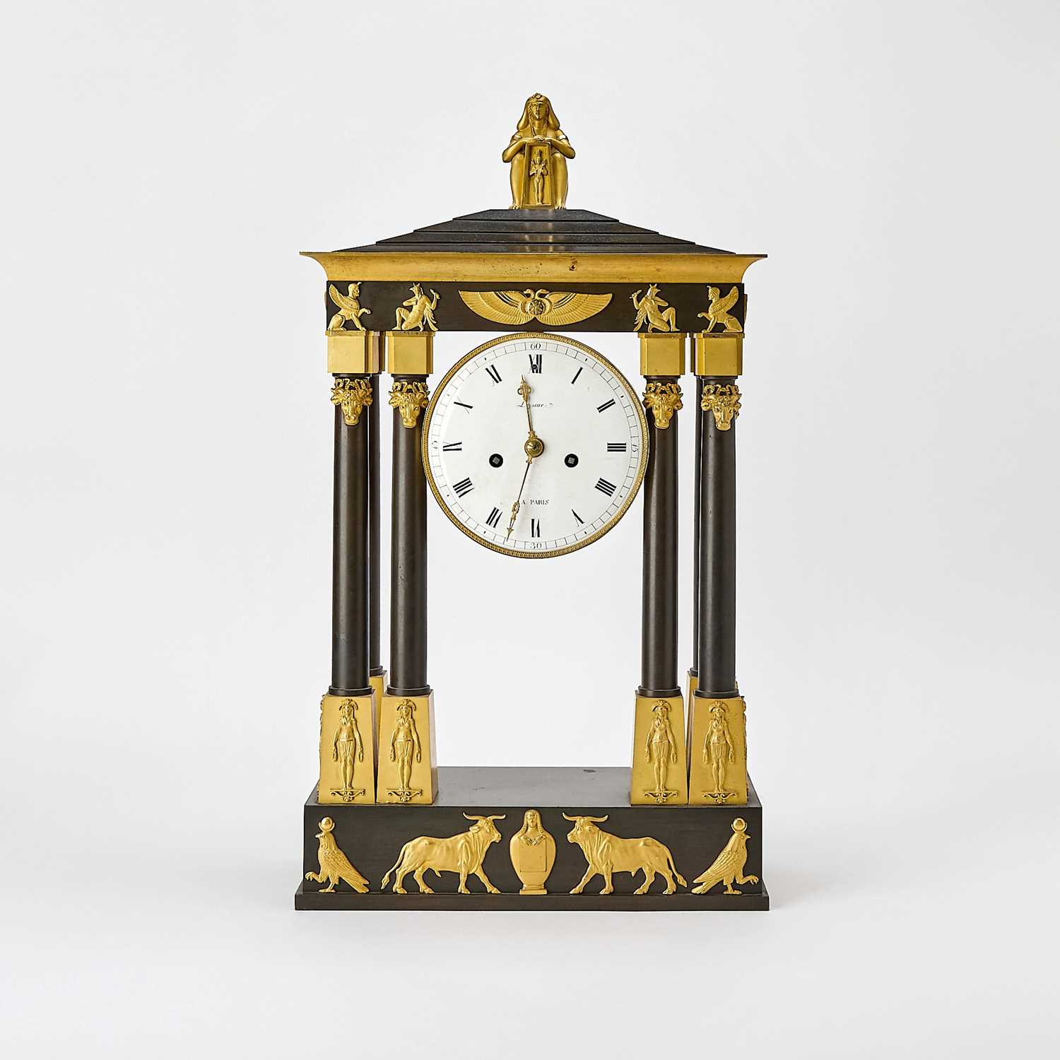 Lot 362 - Empire Ormolu and Patinated Bronze Portico Clock, by Jean-Antoine Lépine