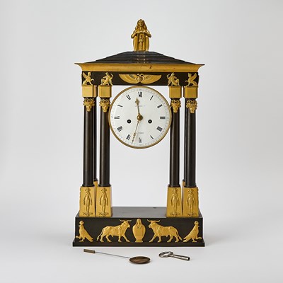 Lot 362 - Empire Ormolu and Patinated Bronze Portico Clock, by Jean-Antoine Lépine