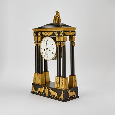 Lot 362 - Empire Ormolu and Patinated Bronze Portico Clock, by Jean-Antoine Lépine