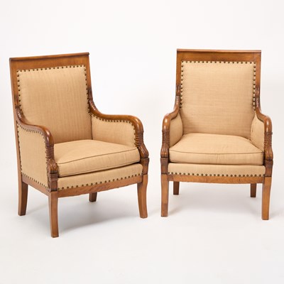 Lot 374 - Pair of Empire Upholstered Mahogany Bergères
