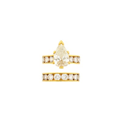 Lot 123 - Gold and Diamond Ring and Half-Around Diamond Band Ring