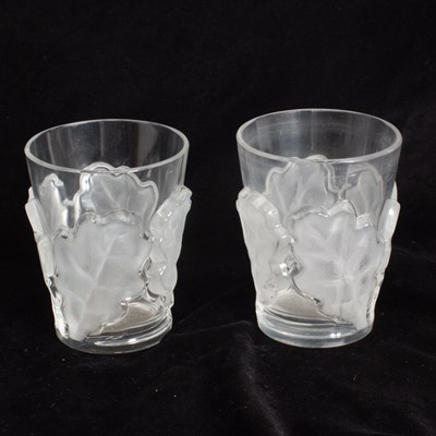 Lot 7 - A Pair of Lalique "Chêne" Oak Leaf Crystal Tumblers